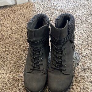Women's Gray Lace-Up Boots